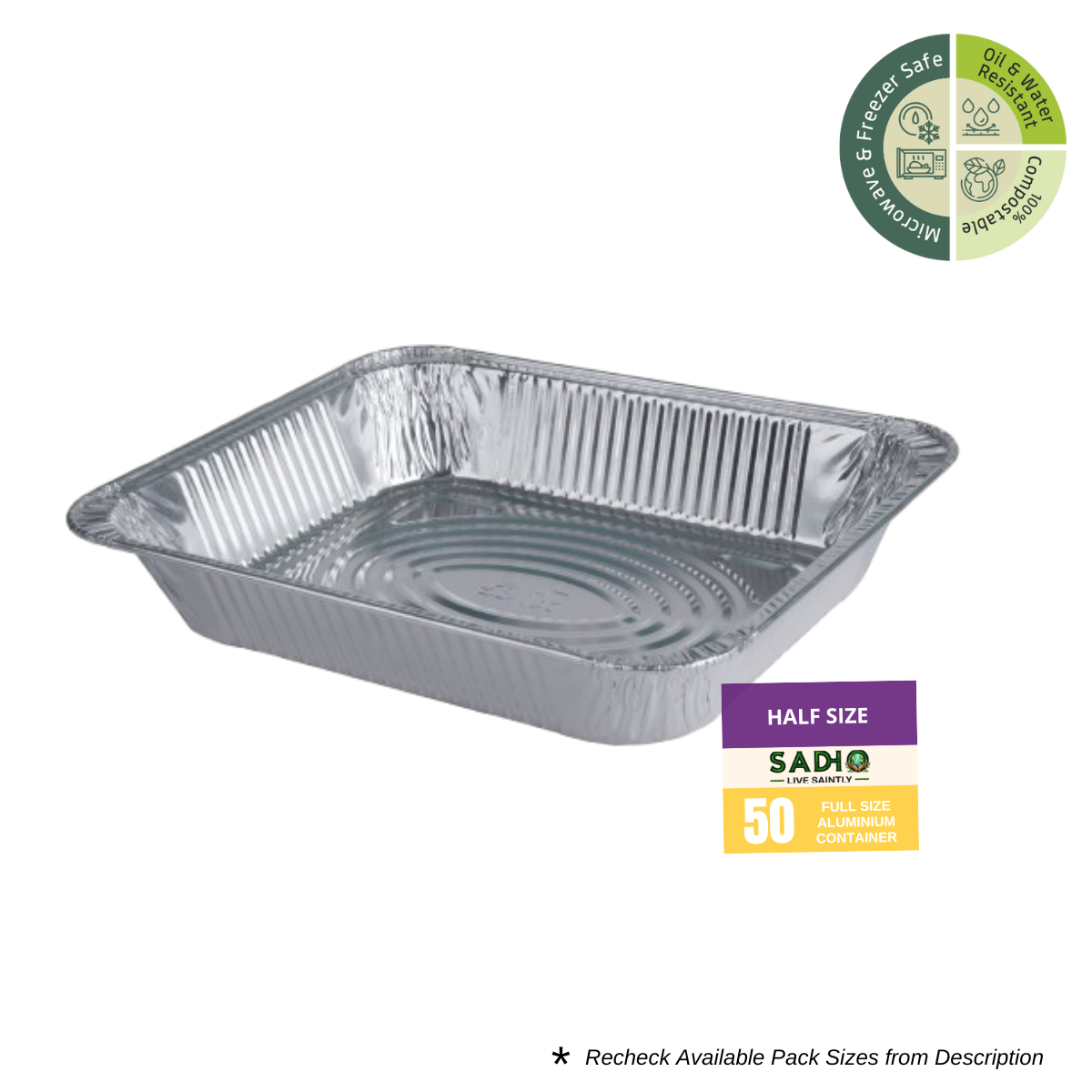 Sadho Half size Pan Aluminium Foil Containers for Food Packing, Ovensafe Baking Containers, Food parcel boxes