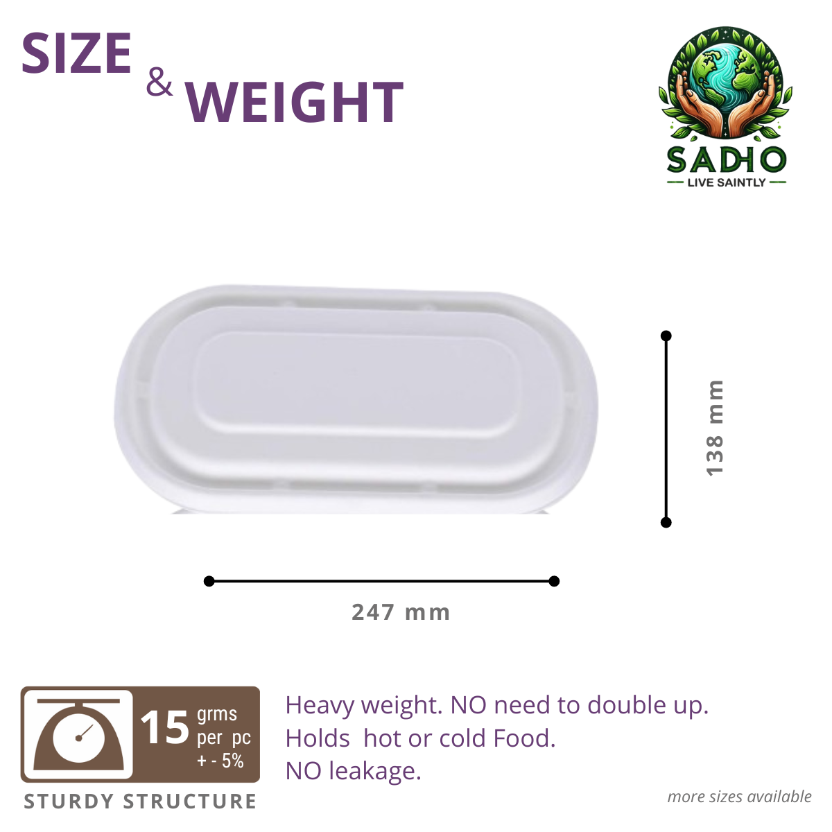 Common Lid for 500 ml, 750 ml & 1000 ml Containers (Rectoval) Bagasse (White)