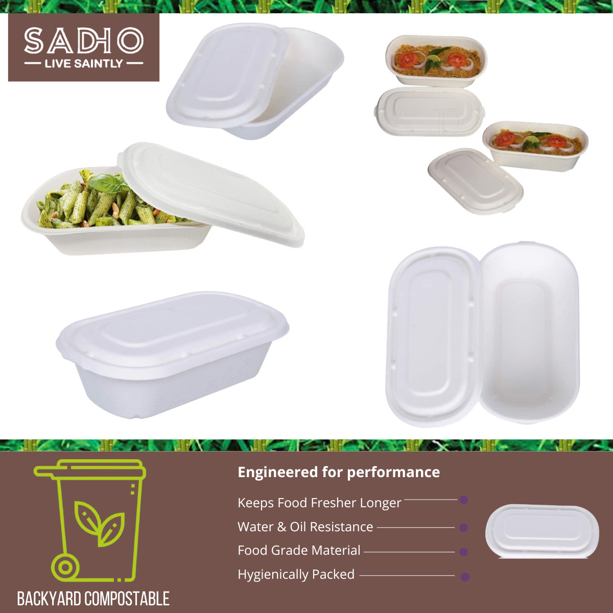Common Lid for 500 ml, 750 ml & 1000 ml Containers (Rectoval) Bagasse (White)
