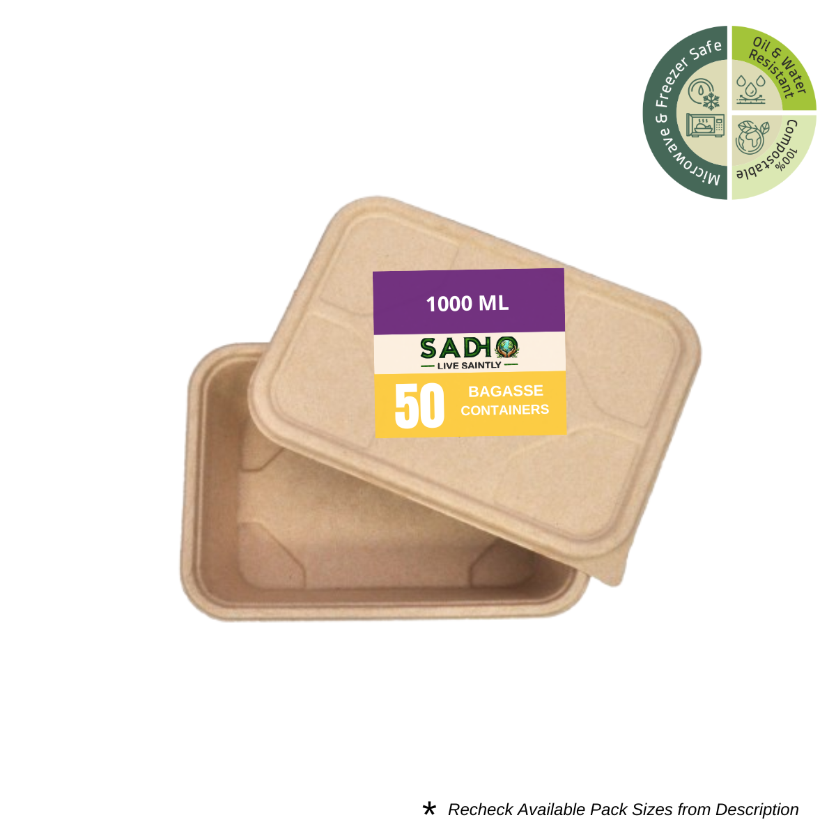 1000 ml Container Bagasse (Brown)