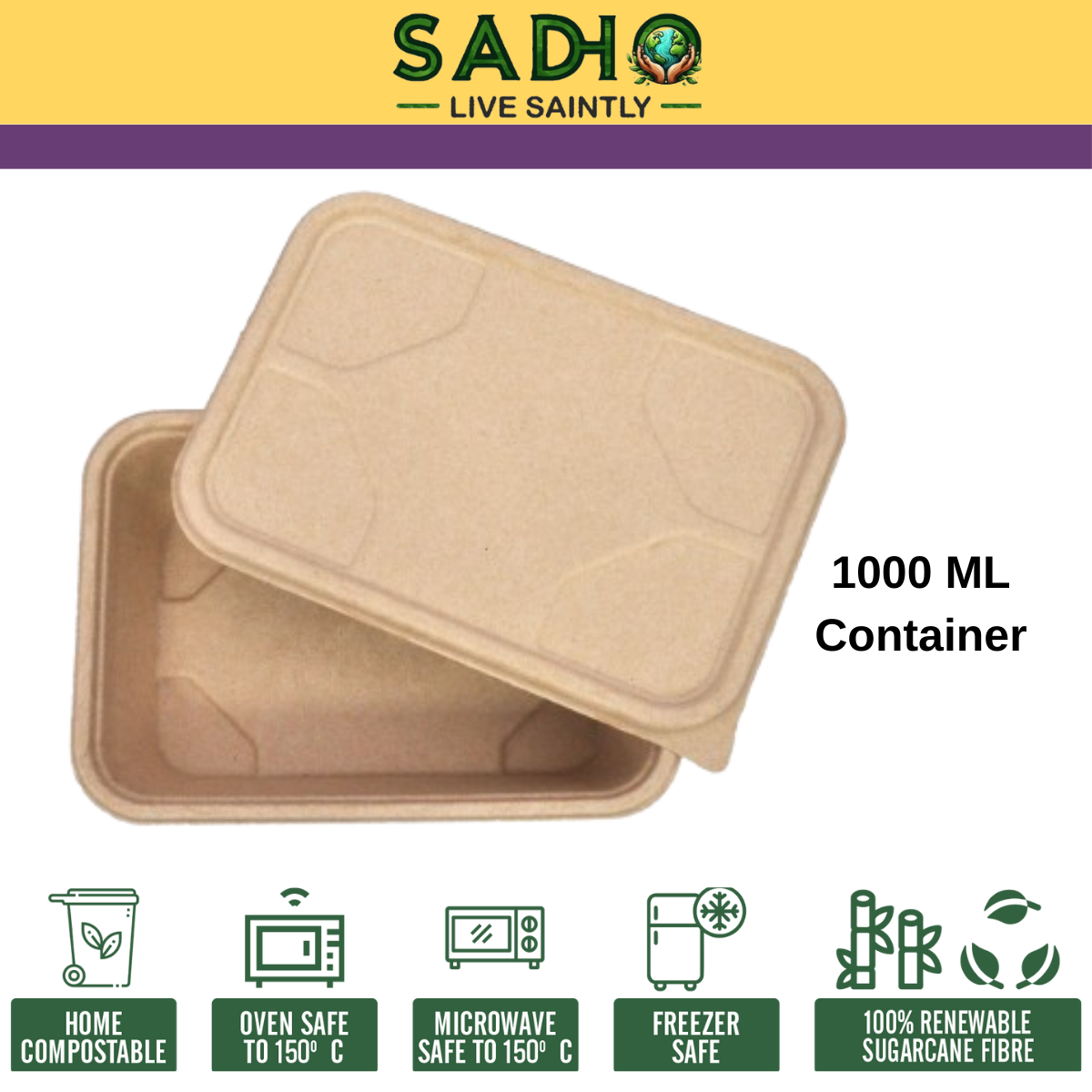 1000 ml Container Bagasse (Brown)
