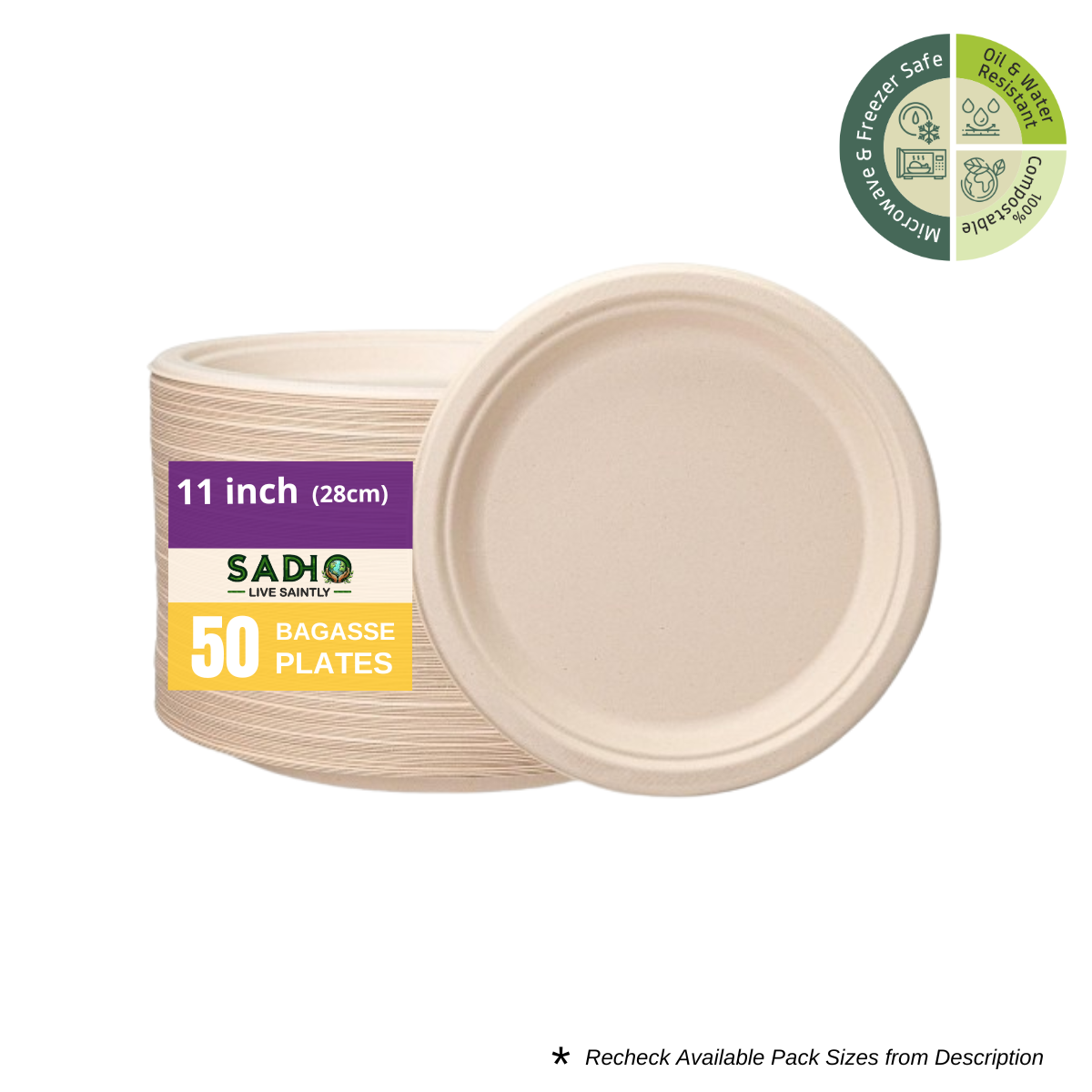 11 inch (28cm) Plates (Round) Bagasse (Brown)