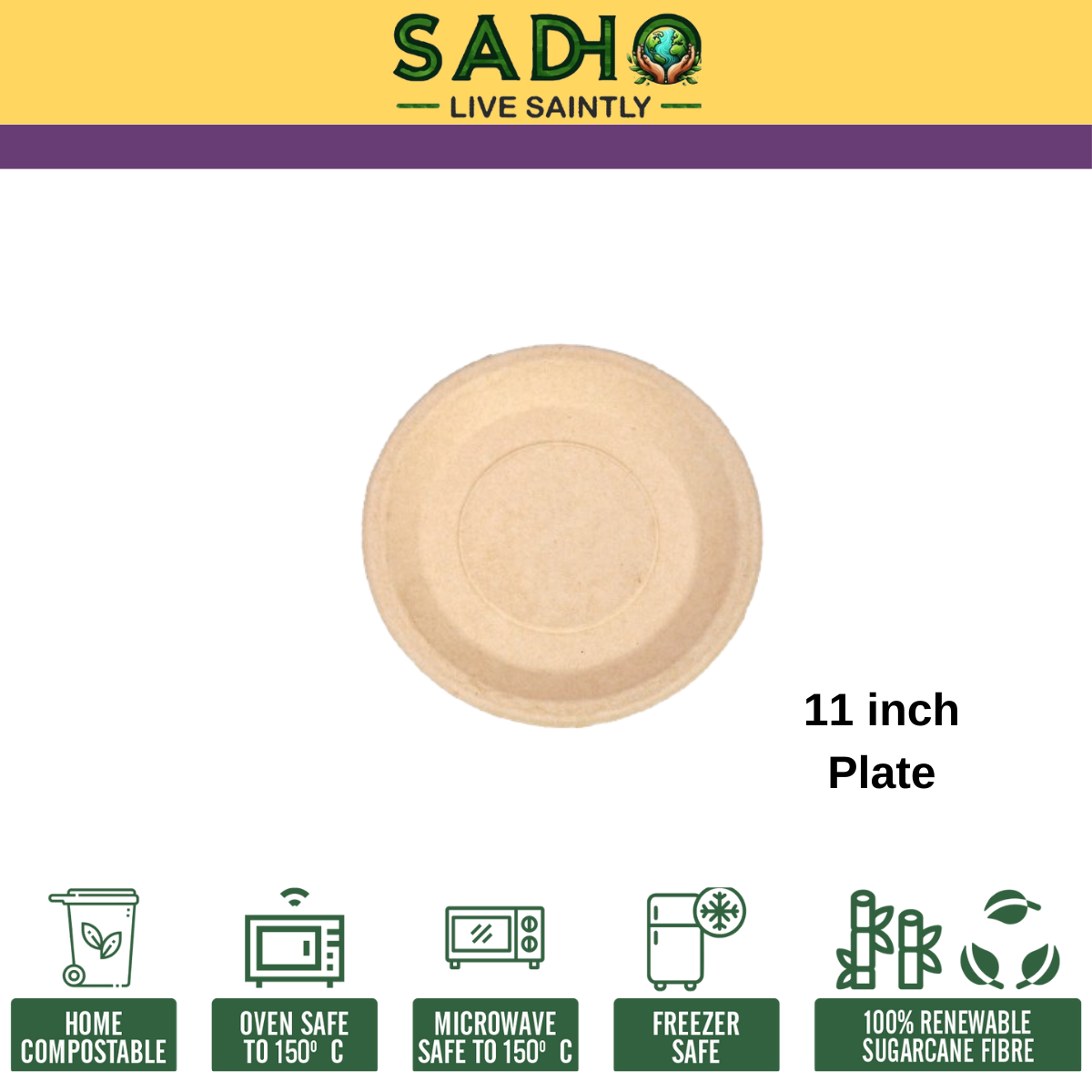 11 inch (28cm) Plates (Round) Bagasse (Brown)