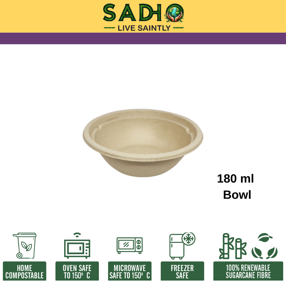 6oz (180ml) Bowl (Round) Bagasse (Brown)