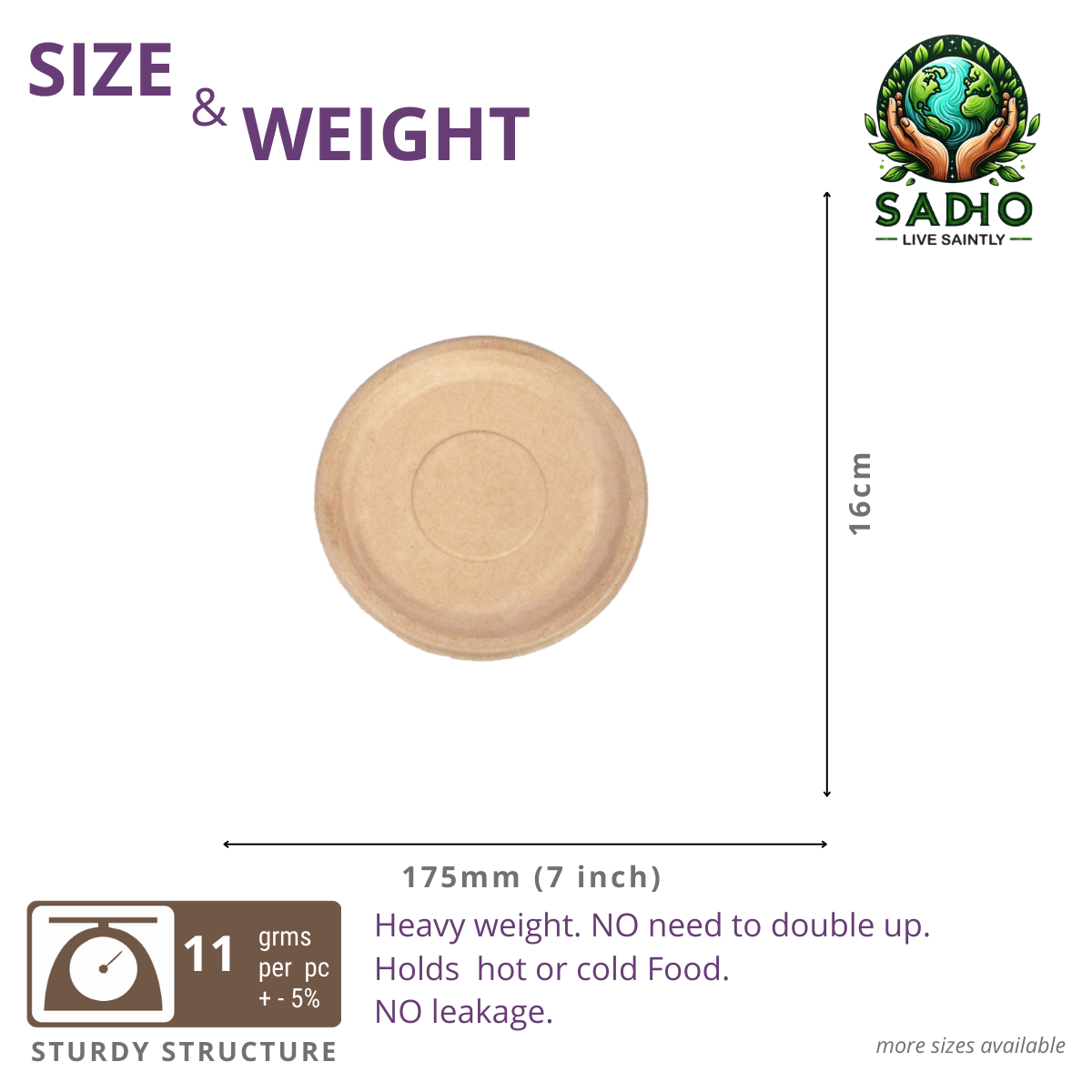 7 inch (18cm) Plates (Round) Bagasse (Brown)
