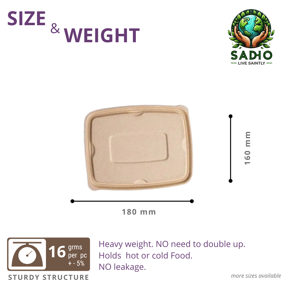 Lid for 1000 ml Container Bagasse (Brown)