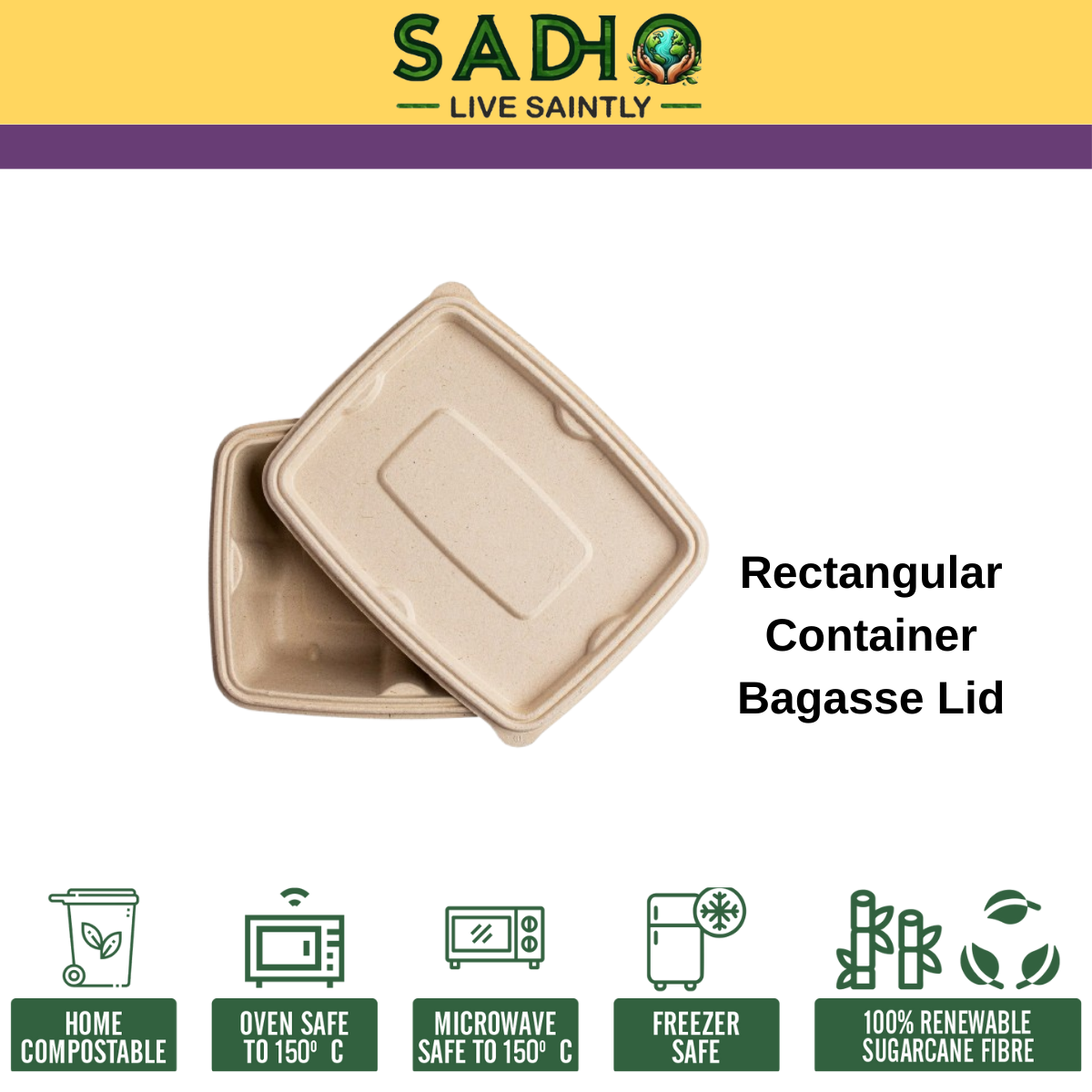 Lid for 1000 ml Container Bagasse (Brown)