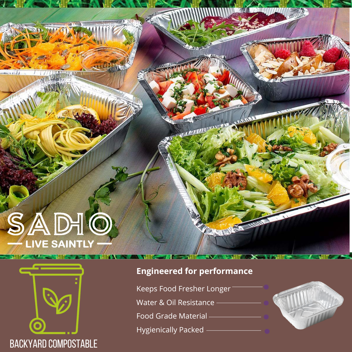 Sadho 450ml (15.2oz) Aluminium Foil Containers for Food Packing, Ovensafe Baking Containers, Food parcel boxes