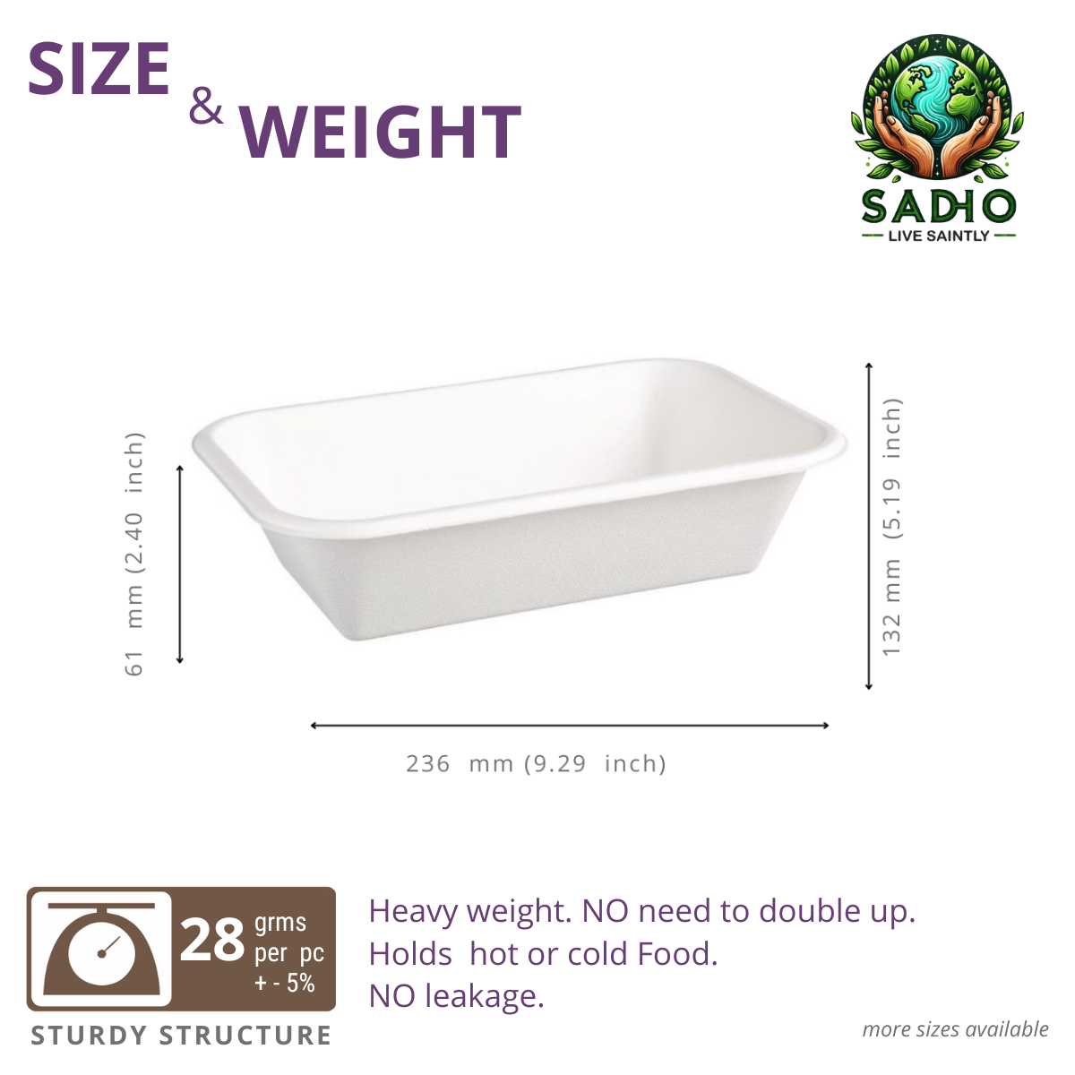 34oz (1000 ml) containers (Rectoval) made of Bleached White Bagasse