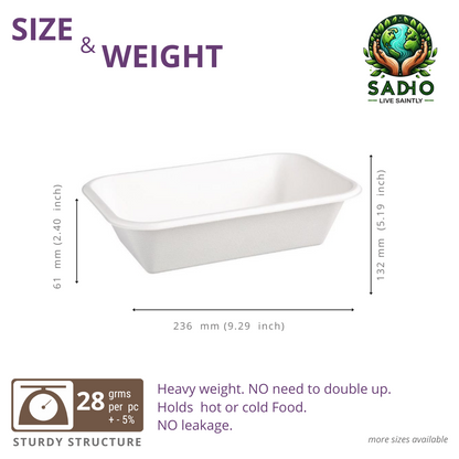 34oz (1000 ml) containers (Rectoval) made of Bleached White Bagasse