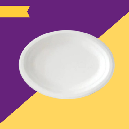 10x8 inch (25x20cm) plates (Oval) made of Bleached White Bagasse