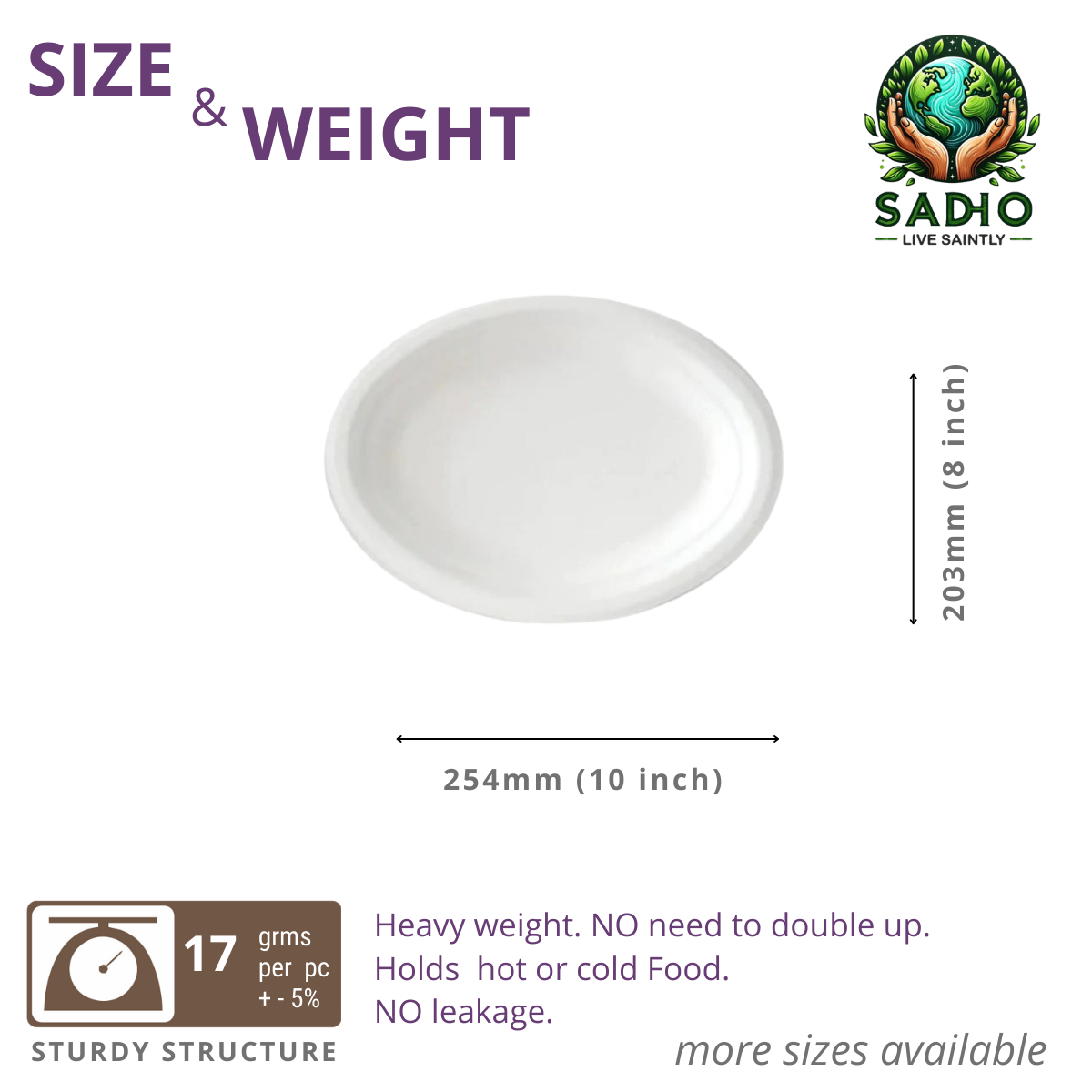 10x8 inch (25x20cm) plates (Oval) made of Bleached White Bagasse