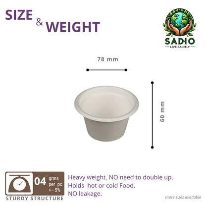 3.7oz (110 ml) Cups (Round) made of Bleached White Bagasse