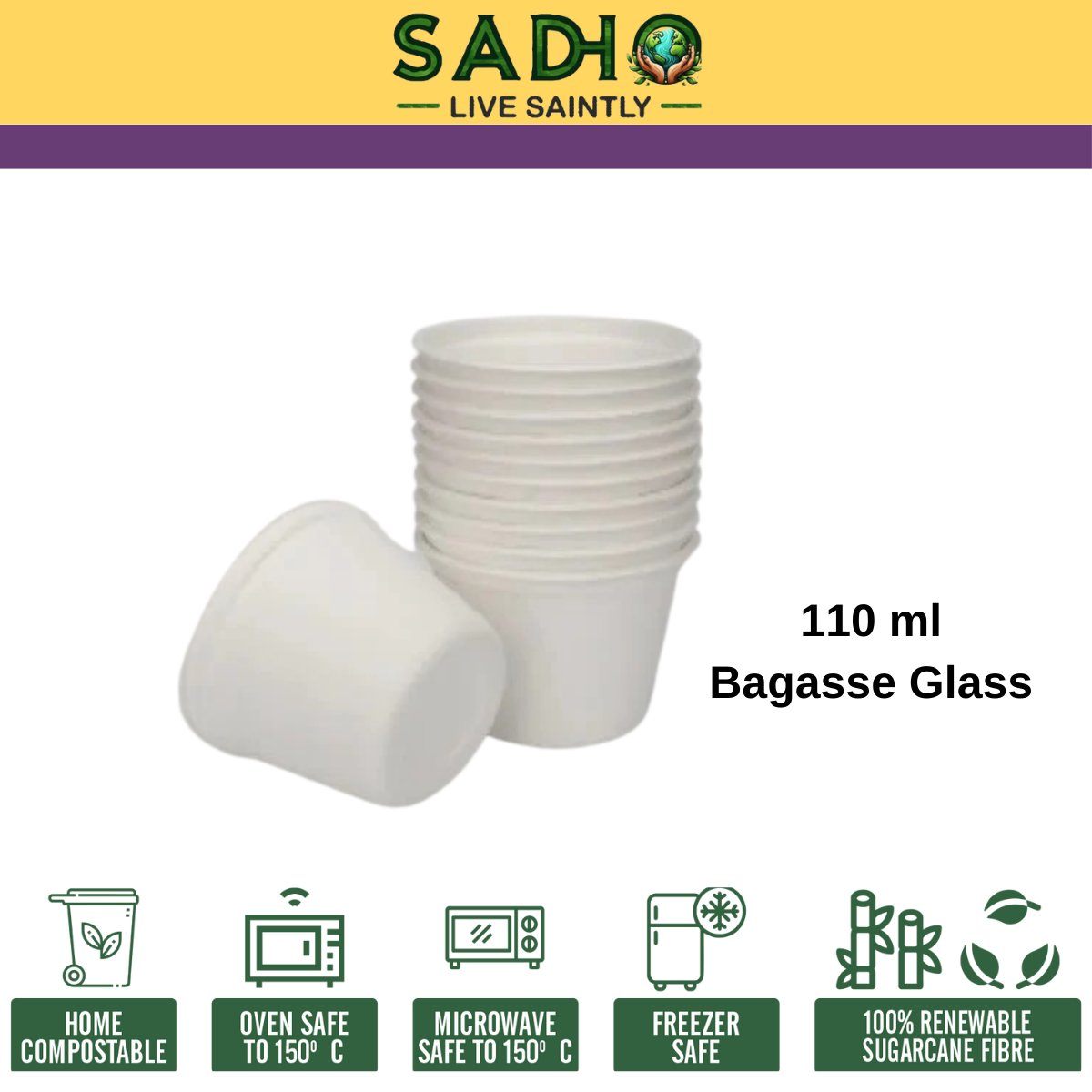 3.7oz (110 ml) Cups (Round) made of Bleached White Bagasse