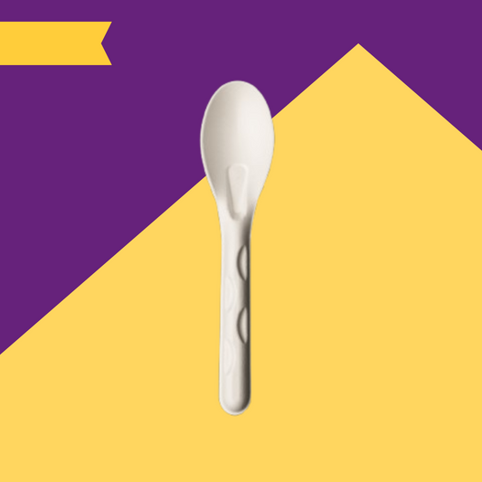 160 mm (16cm) Spoon made of Bleached White Bagasse