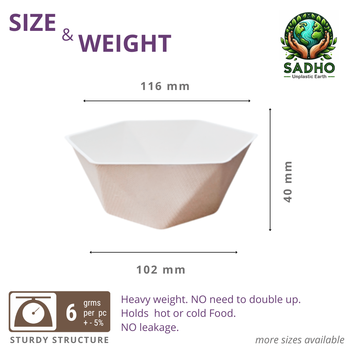 6oz (180 ml) Bowls (Hexagon) Bagasse (White)