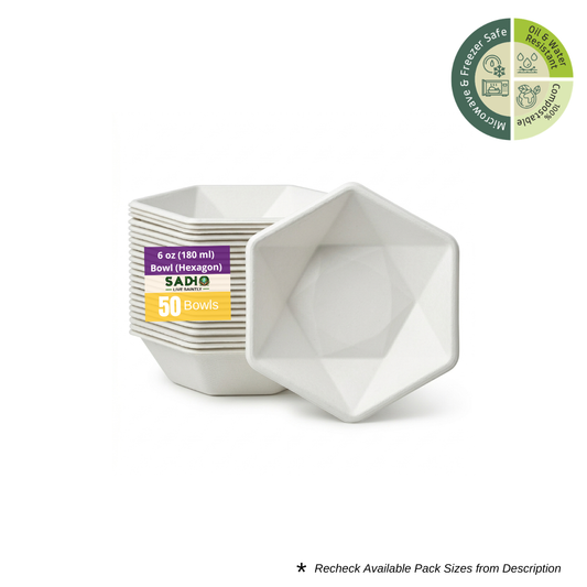 6oz (180 ml) Bowls (Hexagon) Bagasse (White)