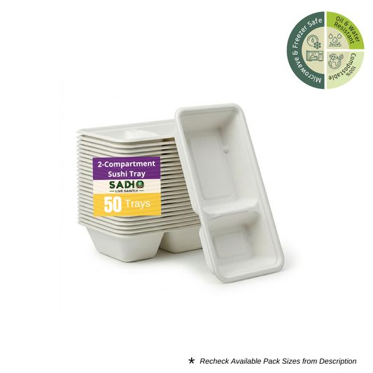 Rectangular Bagasse (White) 2 Compartment Sushi Tray