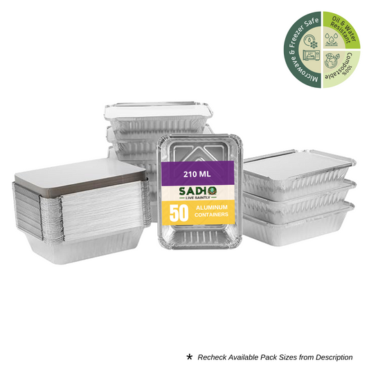 Sadho 210ml (7oz) Aluminium Foil Containers for Food Packing, Ovensafe Baking Containers, Food parcel boxes