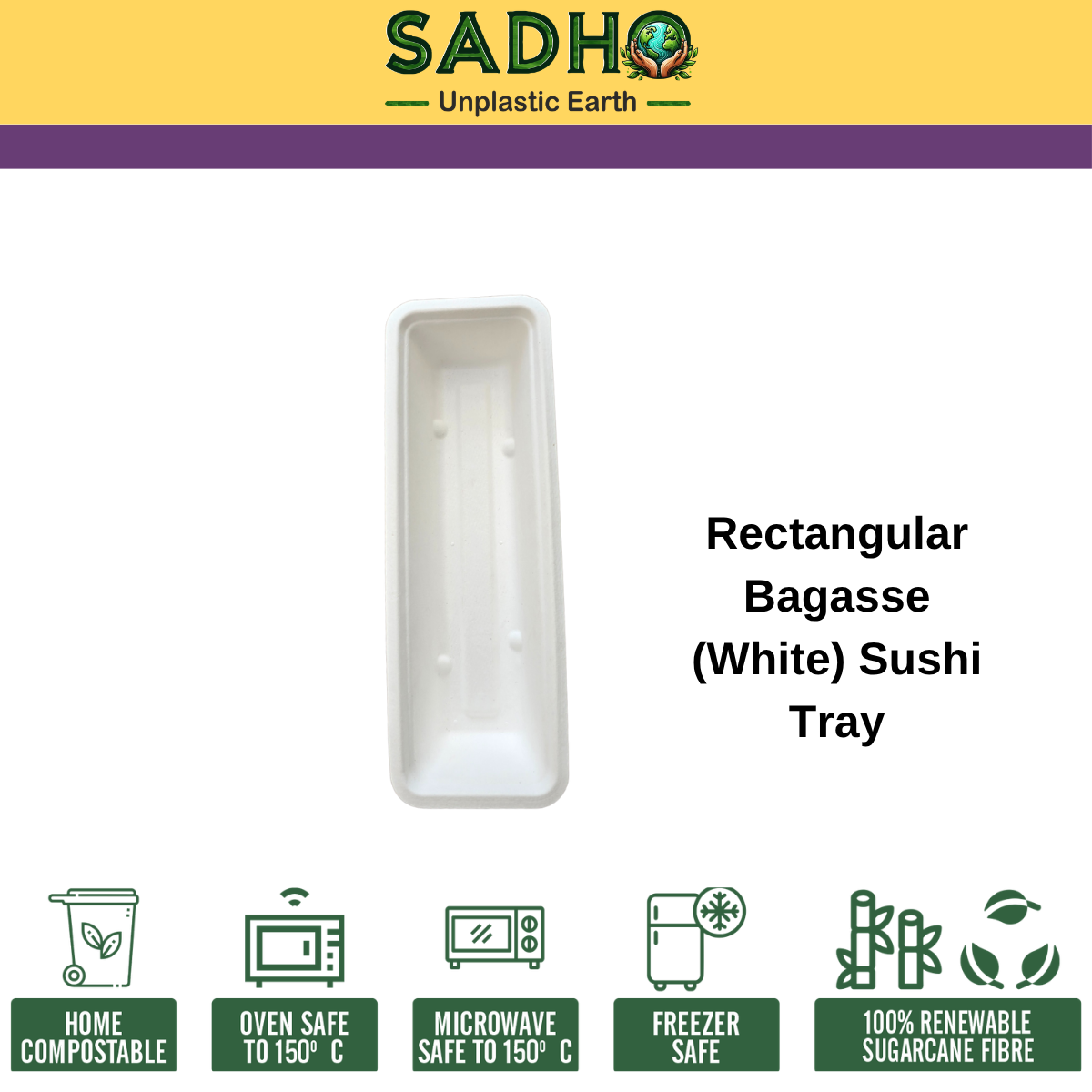 Rectangular Bagasse (White) Sushi Tray