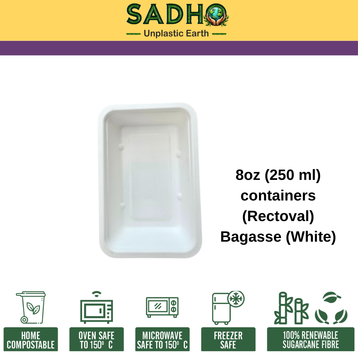 8oz (250 ml) containers (Rectoval) Bagasse (White)
