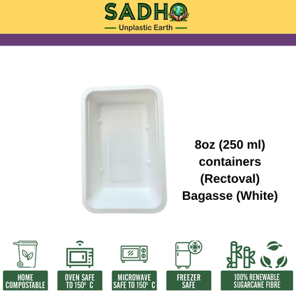 8oz (250 ml) containers (Rectoval) Bagasse (White)