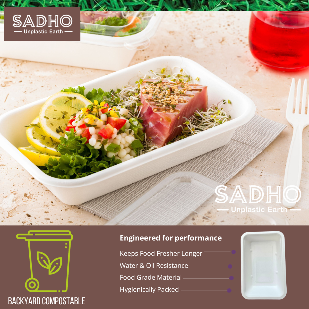 8oz (250 ml) containers (Rectoval) Bagasse (White)