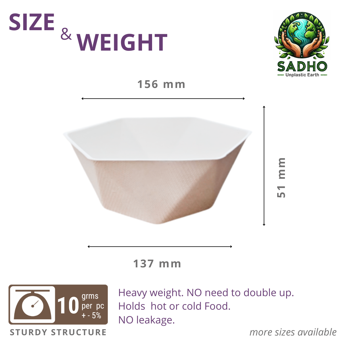 12oz (360 ml) Bowls (Hexagon) Bagasse (White)