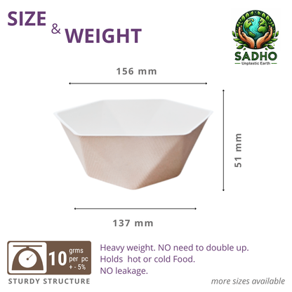 12oz (360 ml) Bowls (Hexagon) Bagasse (White)