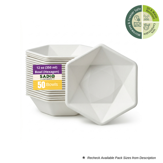 12oz (360 ml) Bowls (Hexagon) Bagasse (White)