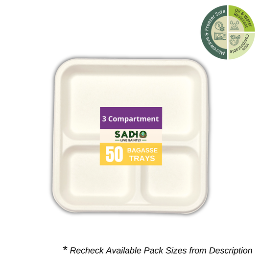 3 Compartment Meal Tray Bagasse (White)