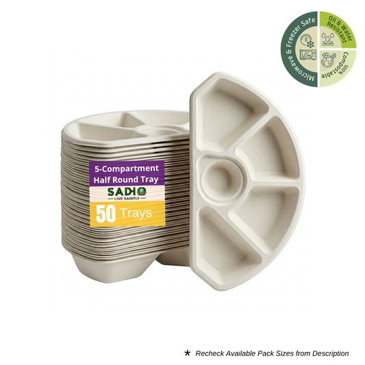 5 Compartment Half Round Tray Bagasse (White)