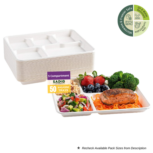 5 Compartment Meal Tray Bagasse (White)