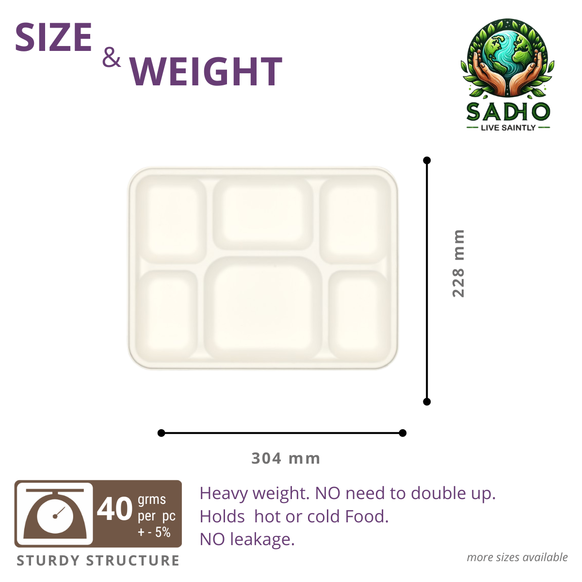 6 Compartment Meal Tray made of Bleached White Bagasse