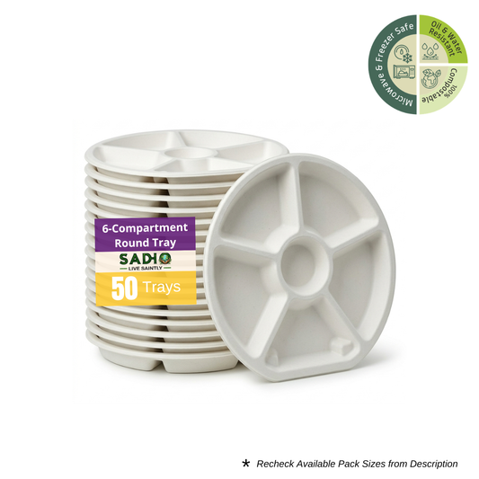 6 Compartment Round Tray Bagasse (White)
