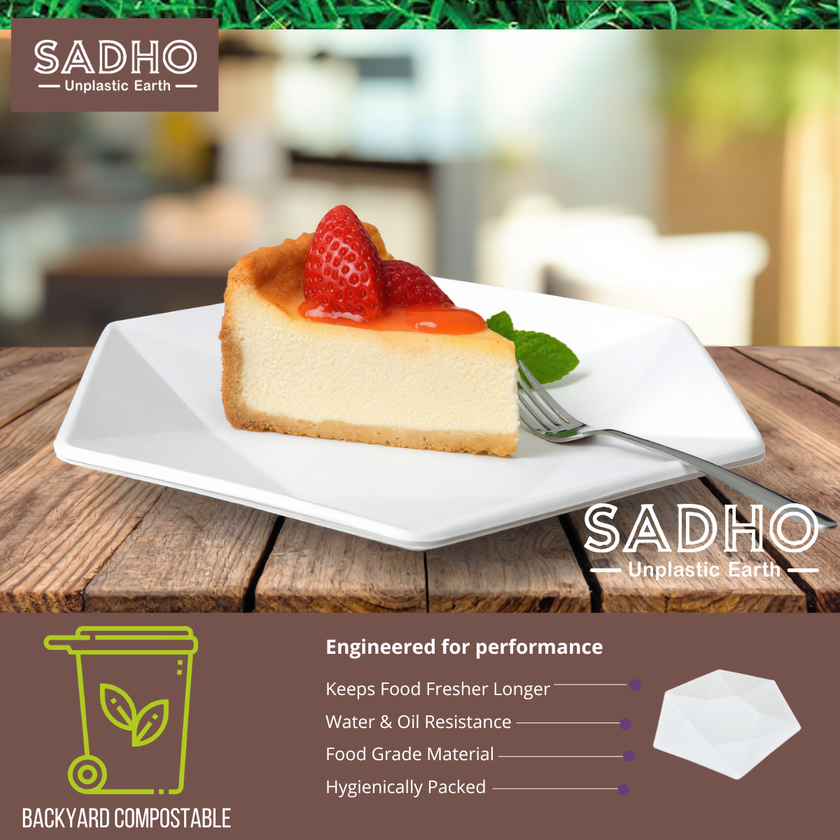 6 inch (15cm) Plates (Hexagon) Bagasse (White)