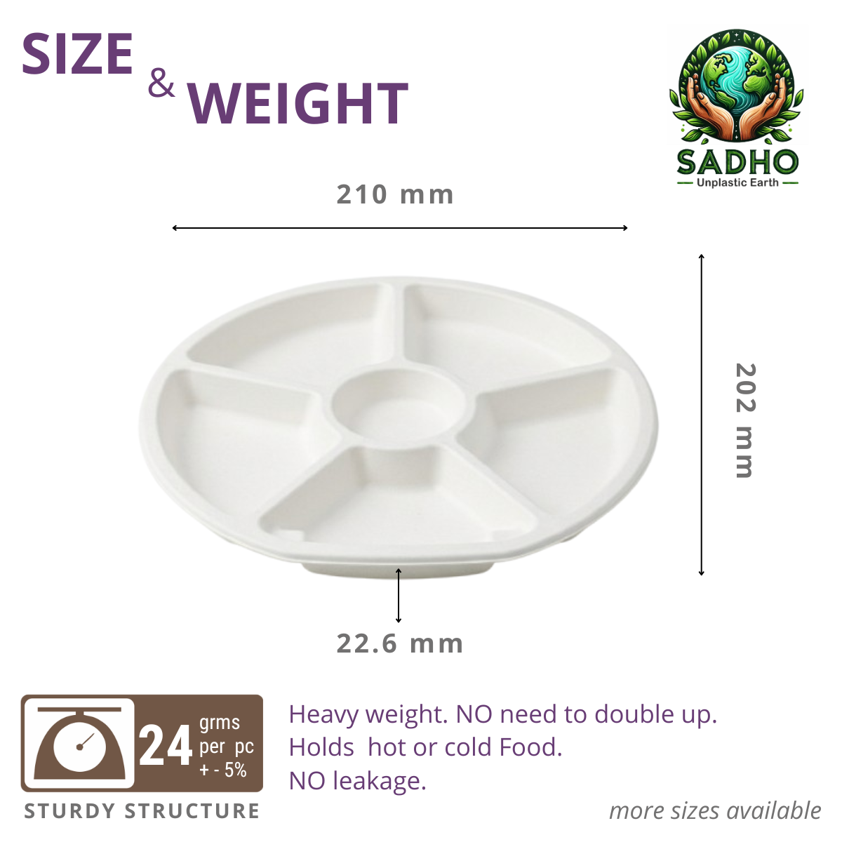 6 Compartment Round Tray Bagasse (White)