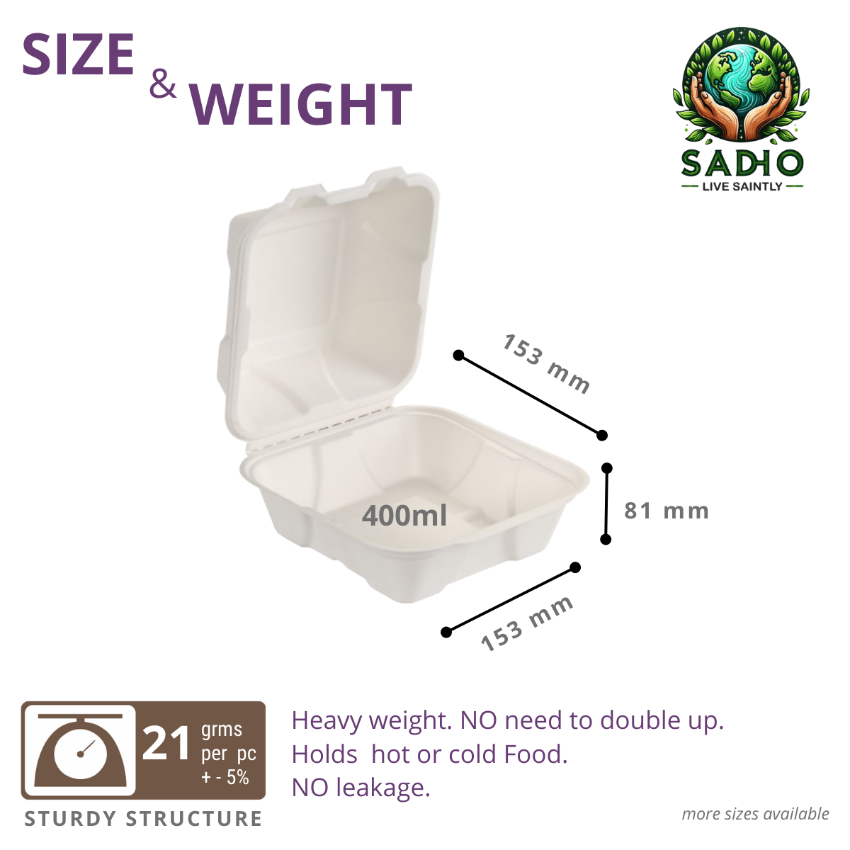 6 inch (15 cm) Clamshell Bagasse (White)