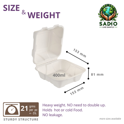 6 inch (15 cm) Clamshell Bagasse (White)