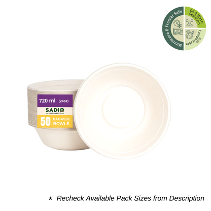 24oz (720 ml) bowls (Round) made of Bleached White Bagasse