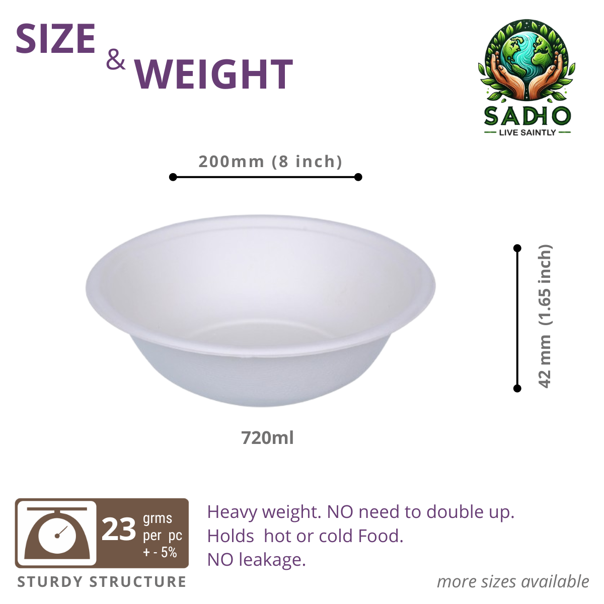 24oz (720 ml) bowls (Round) made of Bleached White Bagasse