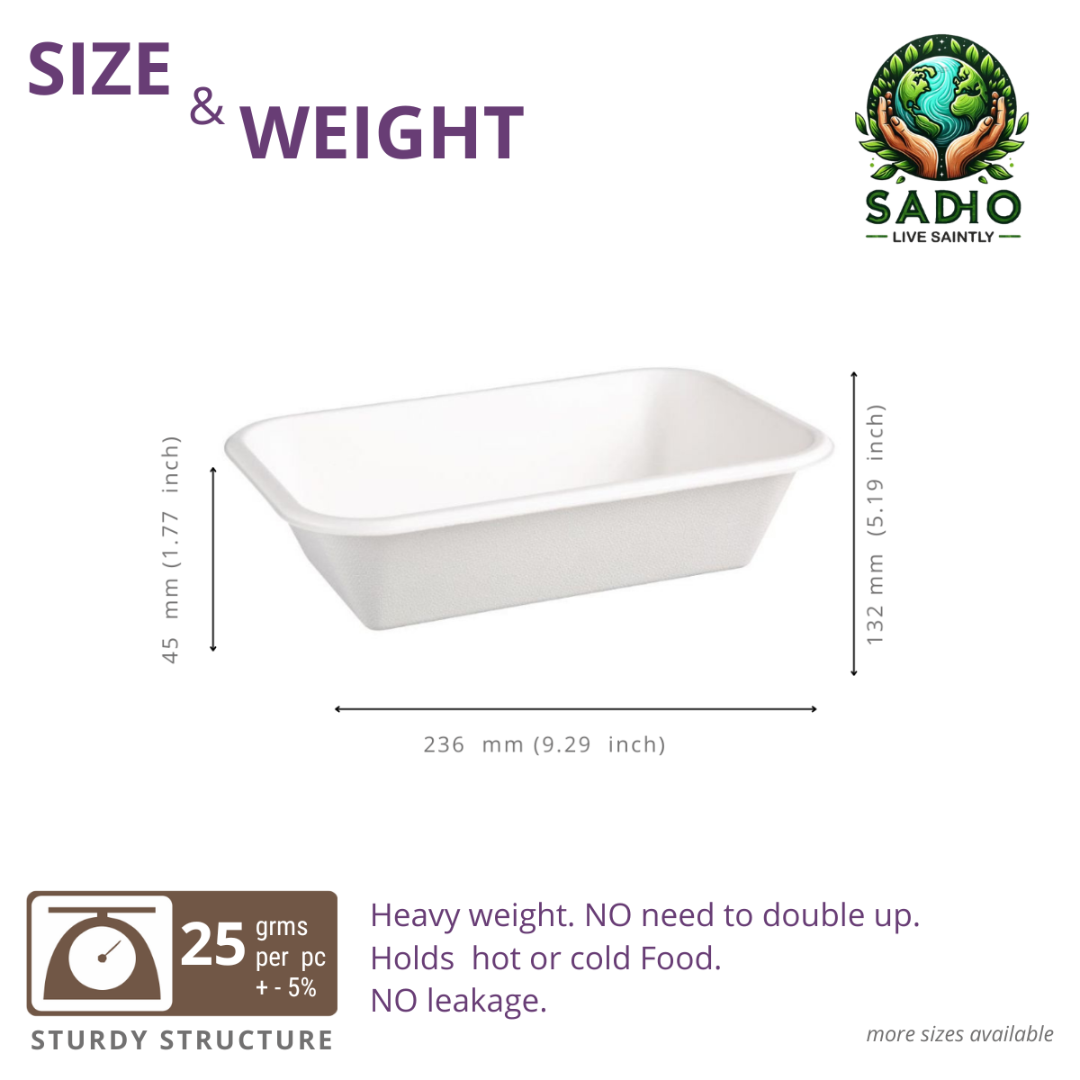 25oz (750 ml) containers (Rectoval) made of Bleached White Bagasse