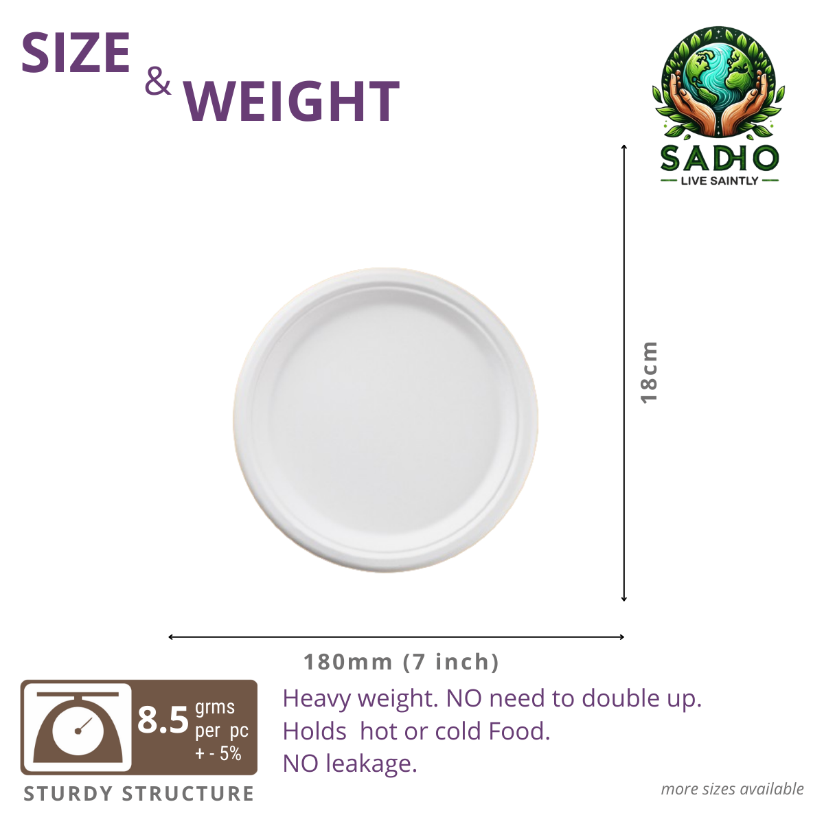 7 inch (18cm) plates (Round) made of Bleached White Bagasse