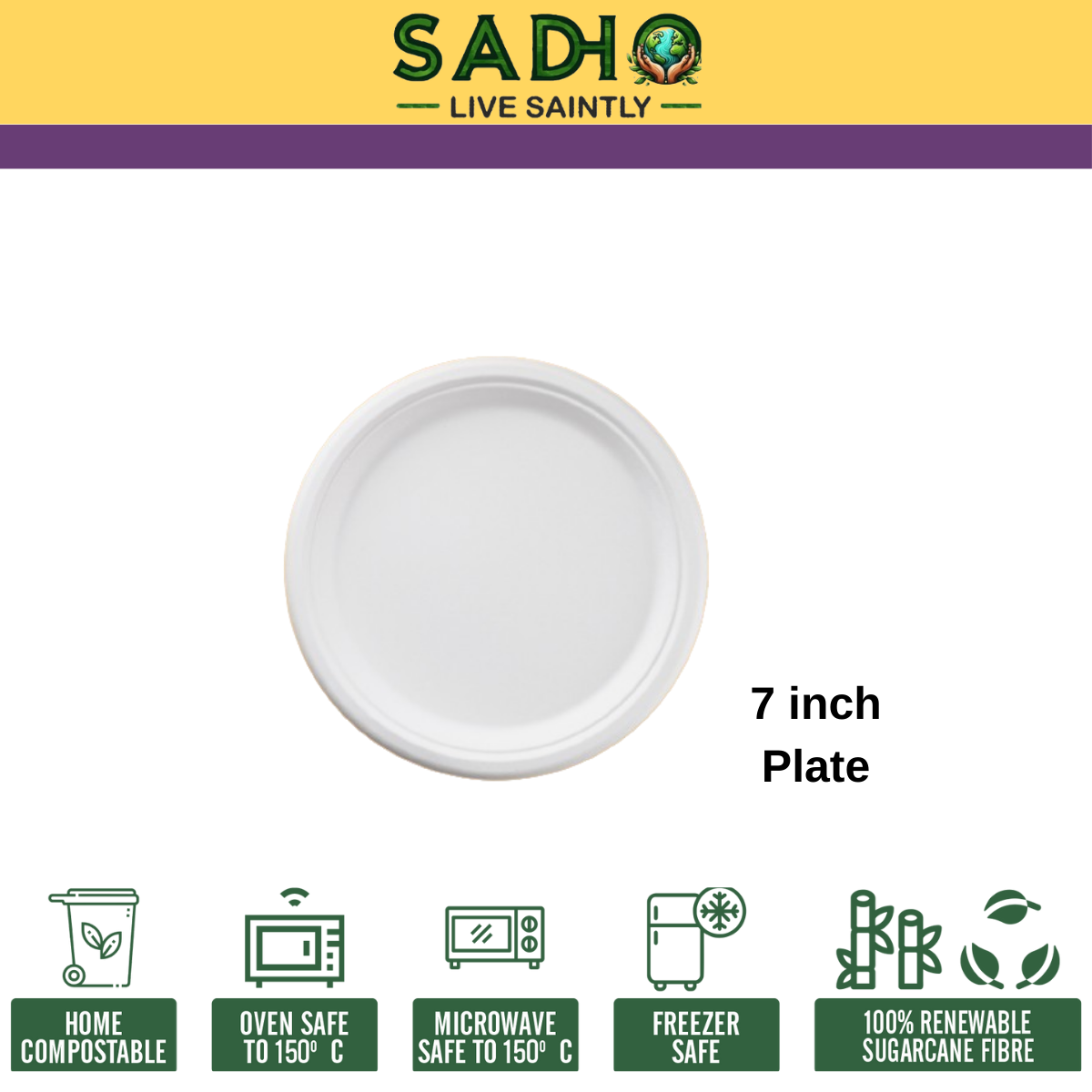 7 inch (18cm) plates (Round) made of Bleached White Bagasse