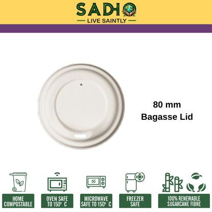 80 mm Lids for cups made of Bleached White Bagasse