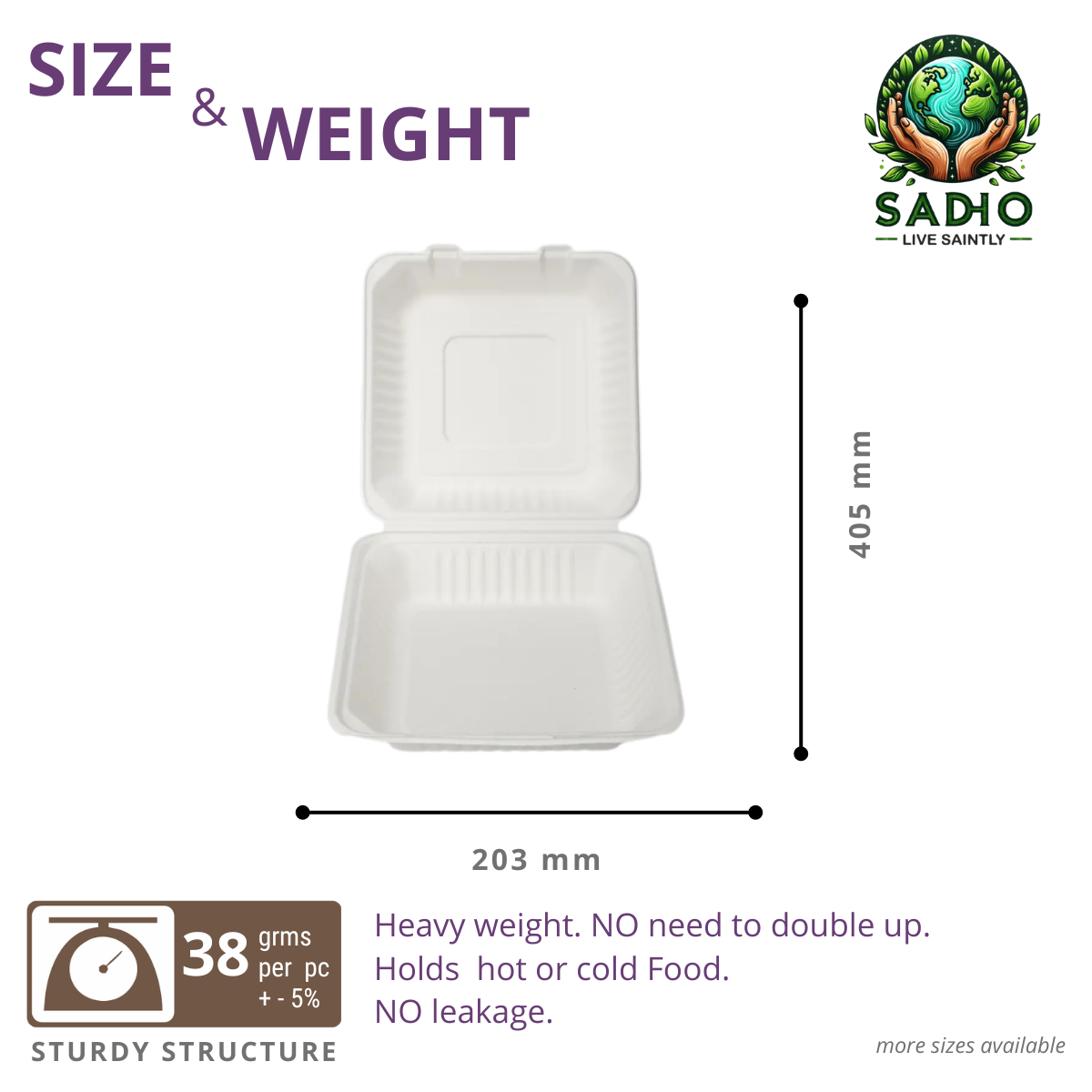 8 inch (21 cm) Clamshell  made of Bleached White Bagasse