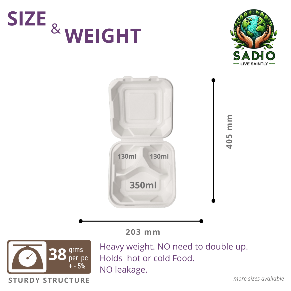 8 inch 3 Compartment (21 cm) Clamshell Bagasse (White)