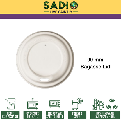 90 mm Lids for cups made of Bleached White Bagasse