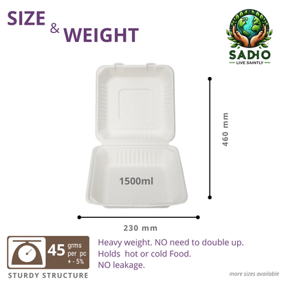 9 inch (23 cm) Clamshell Bagasse (White)