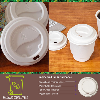 90 mm Lids for cups made of Bleached White Bagasse